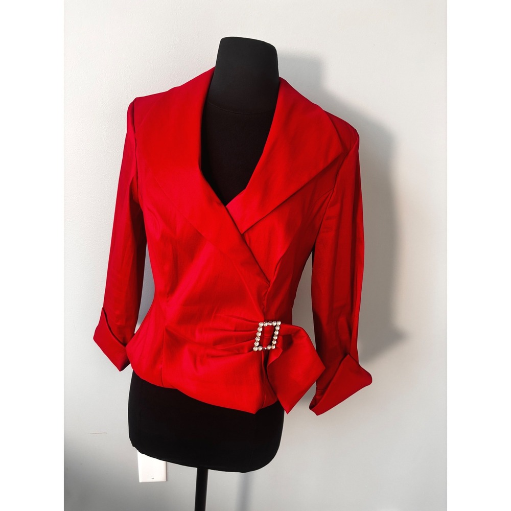 J.R. Nites Vintage Red Party Blazer Rhinestone Buckle Shawl Collar Jacket‎